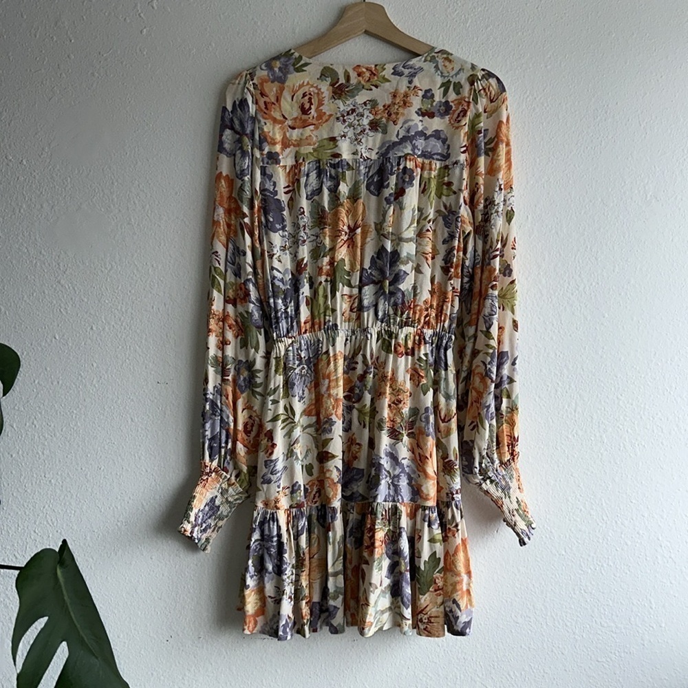 Kivari Aster Floral Orange Long Sleeve Mini Dress Sz. S - Picture 9 of 10